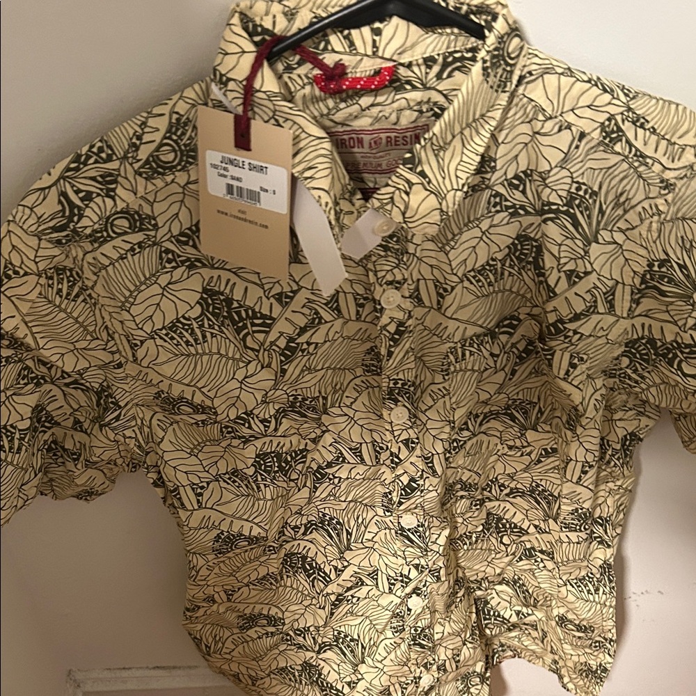 Iron & Resin Beige and Black Jungle Print Button-Down Shirt